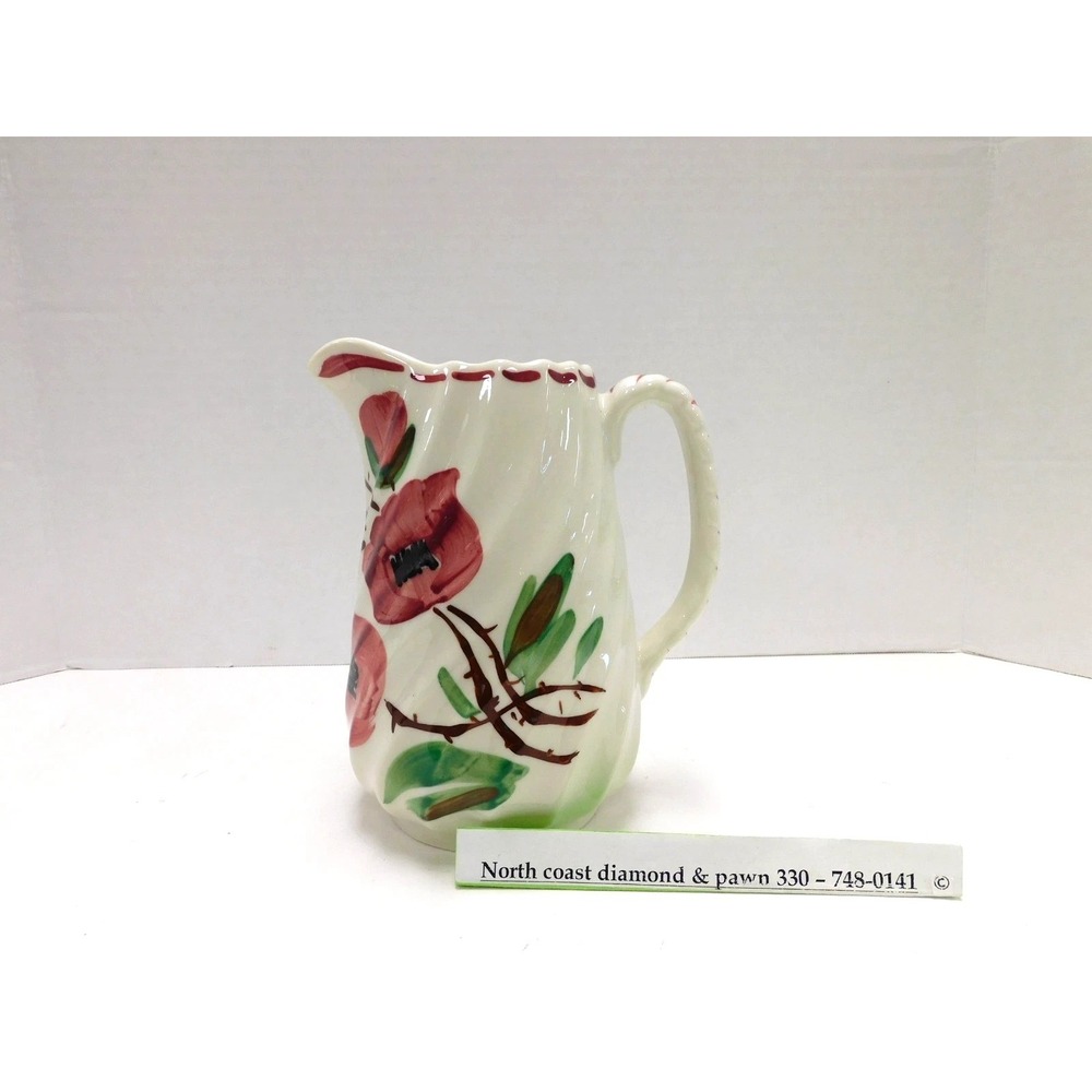 VTG Blue Ridge Southern Potteries Spiral Poppy Hand Painted Ceramic Pitcher DW74